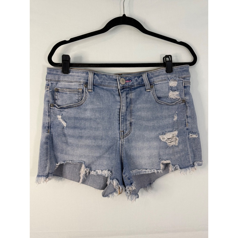American Eagle Hi-Rise Shortie 14 Light Wash Distressed Rainbow Pride Denim